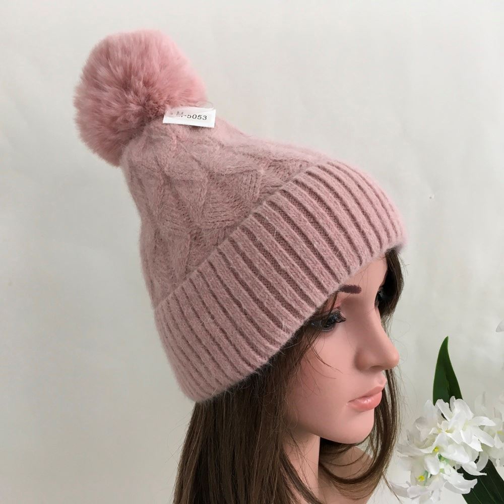 Knitted Zigzag Pom Pom Hat - Choice of colours