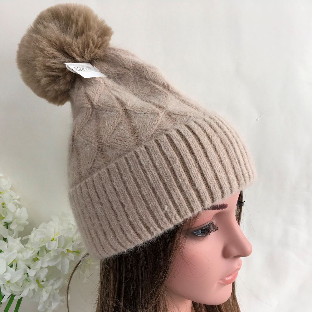 Knitted Zigzag Pom Pom Hat - Choice of colours