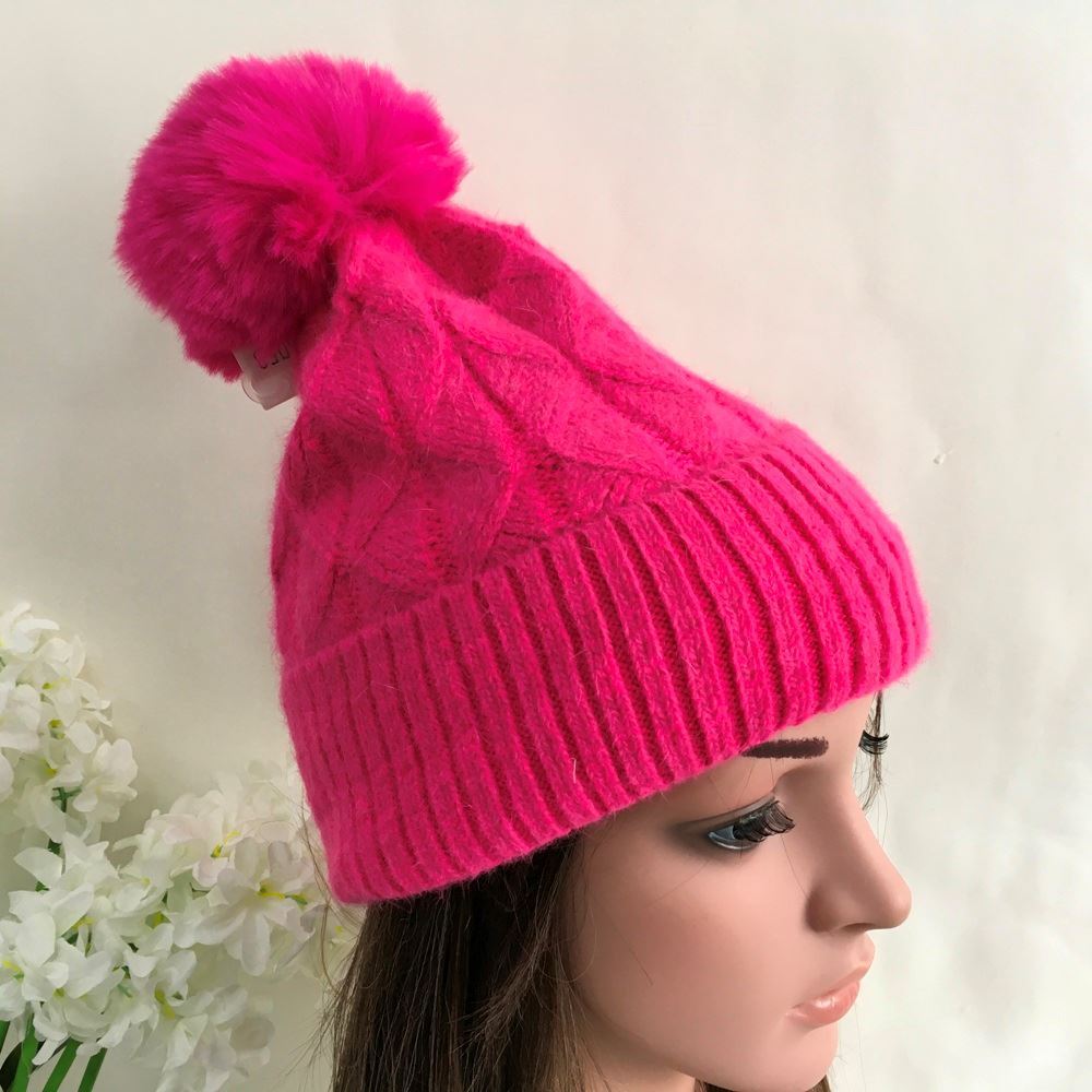 Knitted Zigzag Pom Pom Hat - Choice of colours
