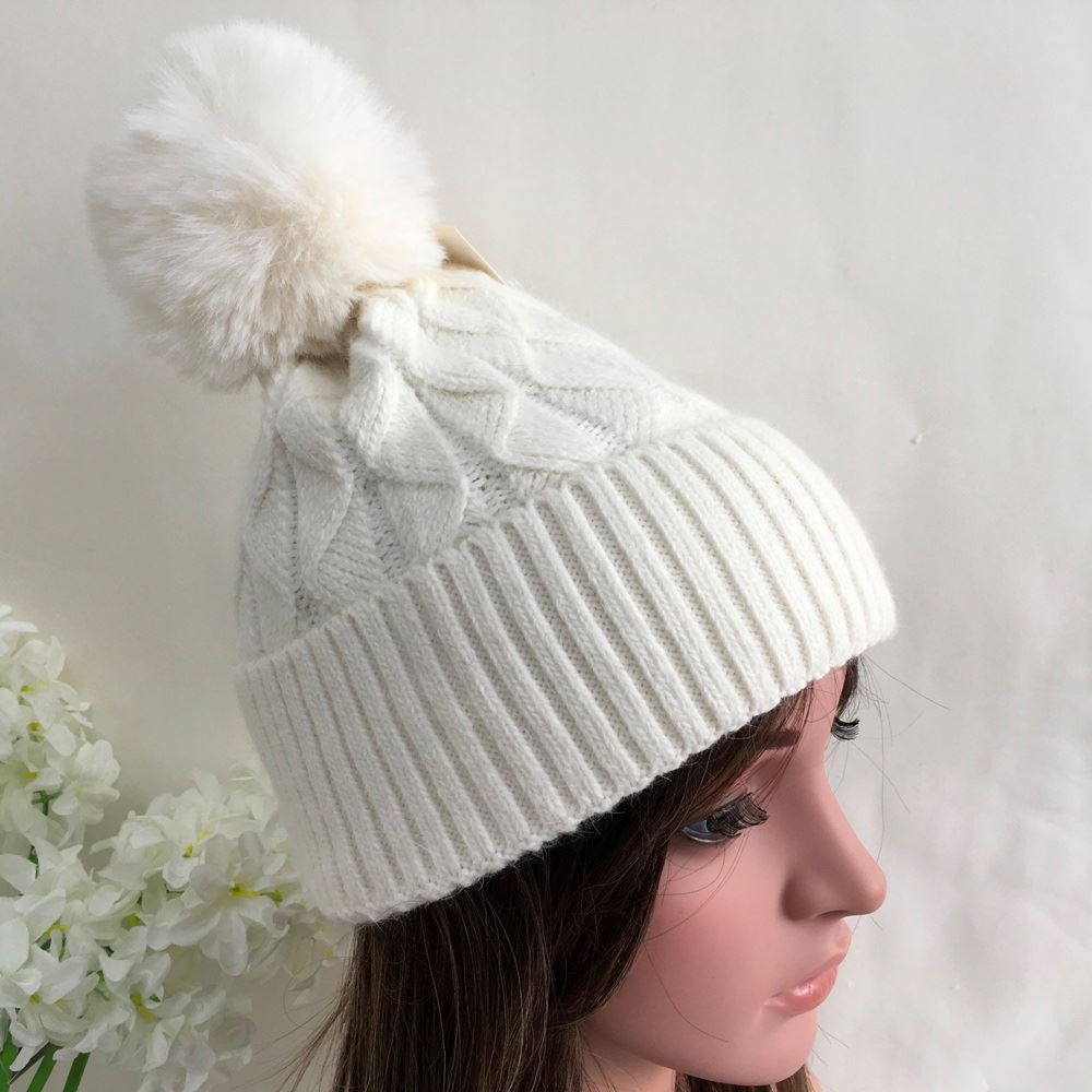 Knitted Zigzag Pom Pom Hat - Choice of colours