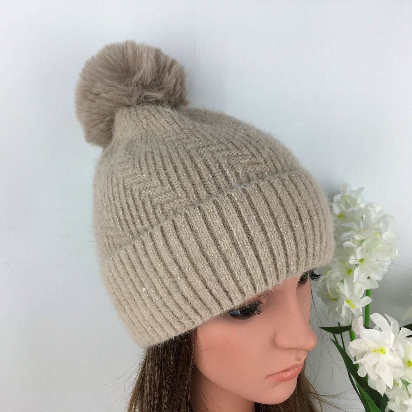 Knitted Sparkle Pom Pom Hat - Choice of colours