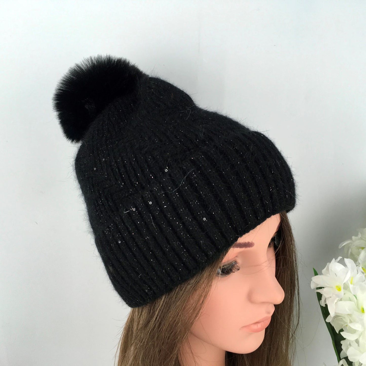 Knitted Sparkle Pom Pom Hat - Choice of colours