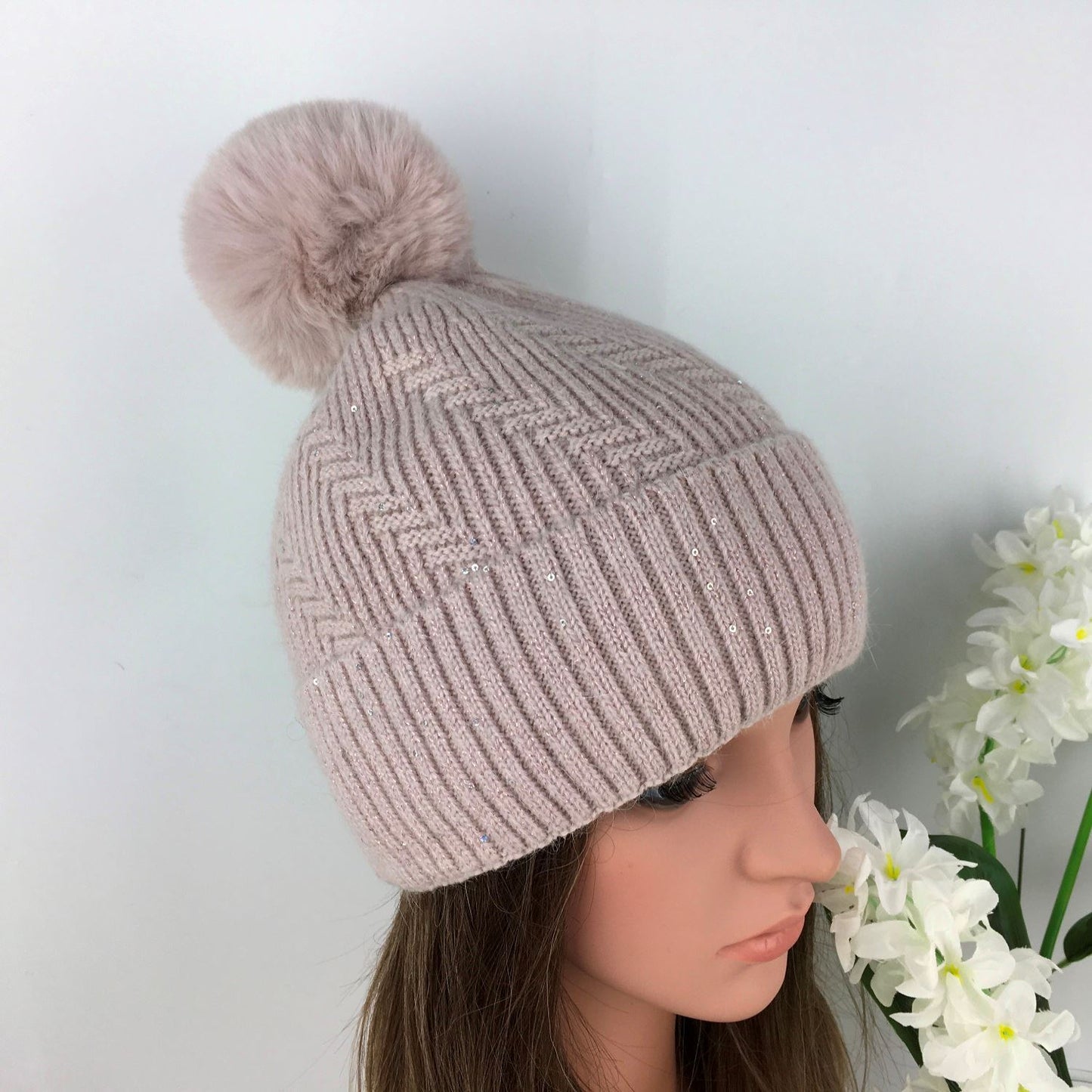 Knitted Sparkle Pom Pom Hat - Choice of colours