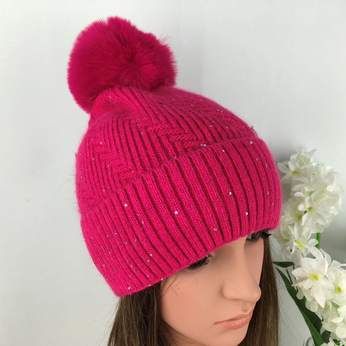 Knitted Sparkle Pom Pom Hat - Choice of colours