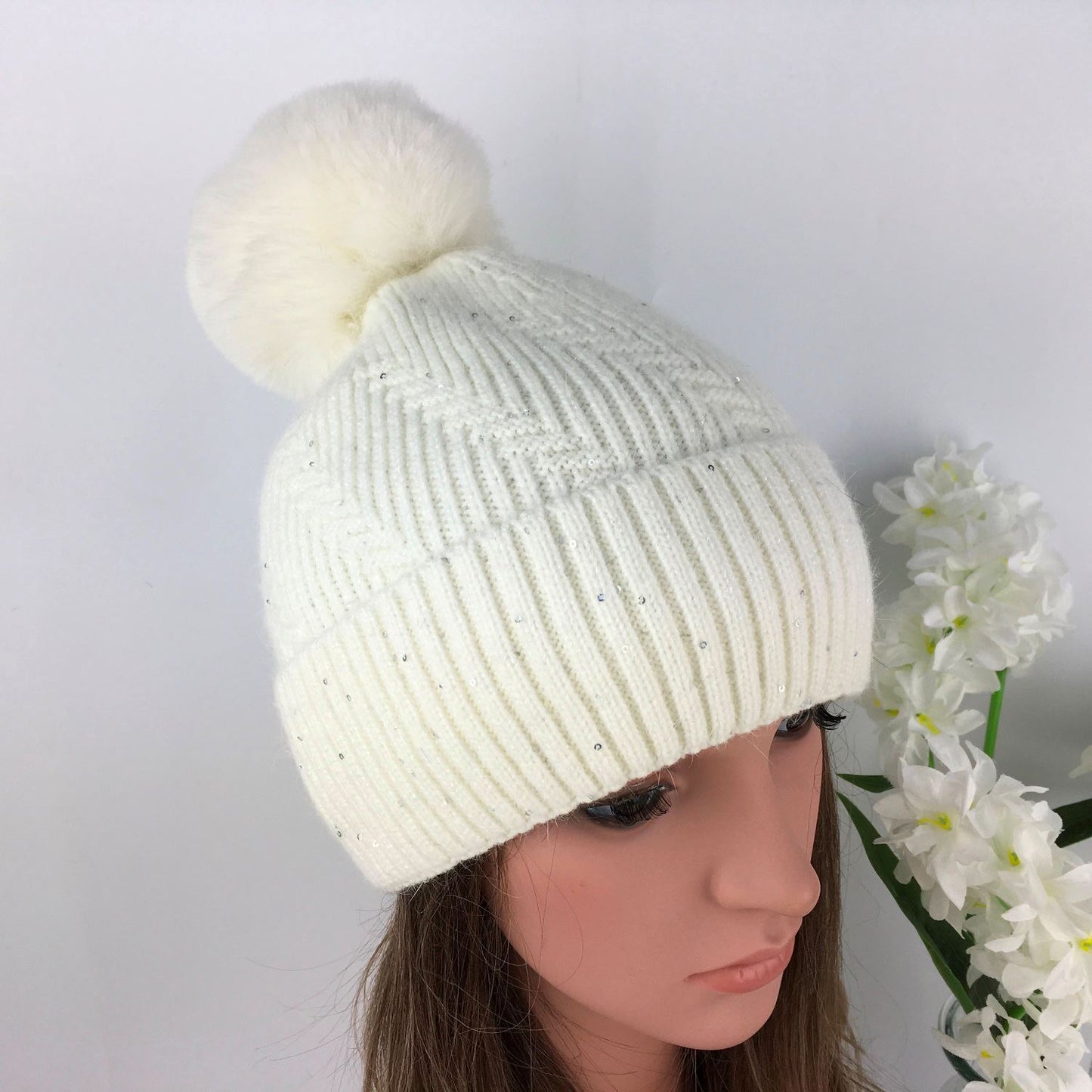 Knitted Sparkle Pom Pom Hat - Choice of colours