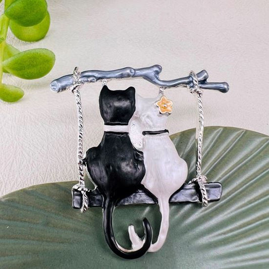 Magnetic Scarf Brooch - Cats on a Swing