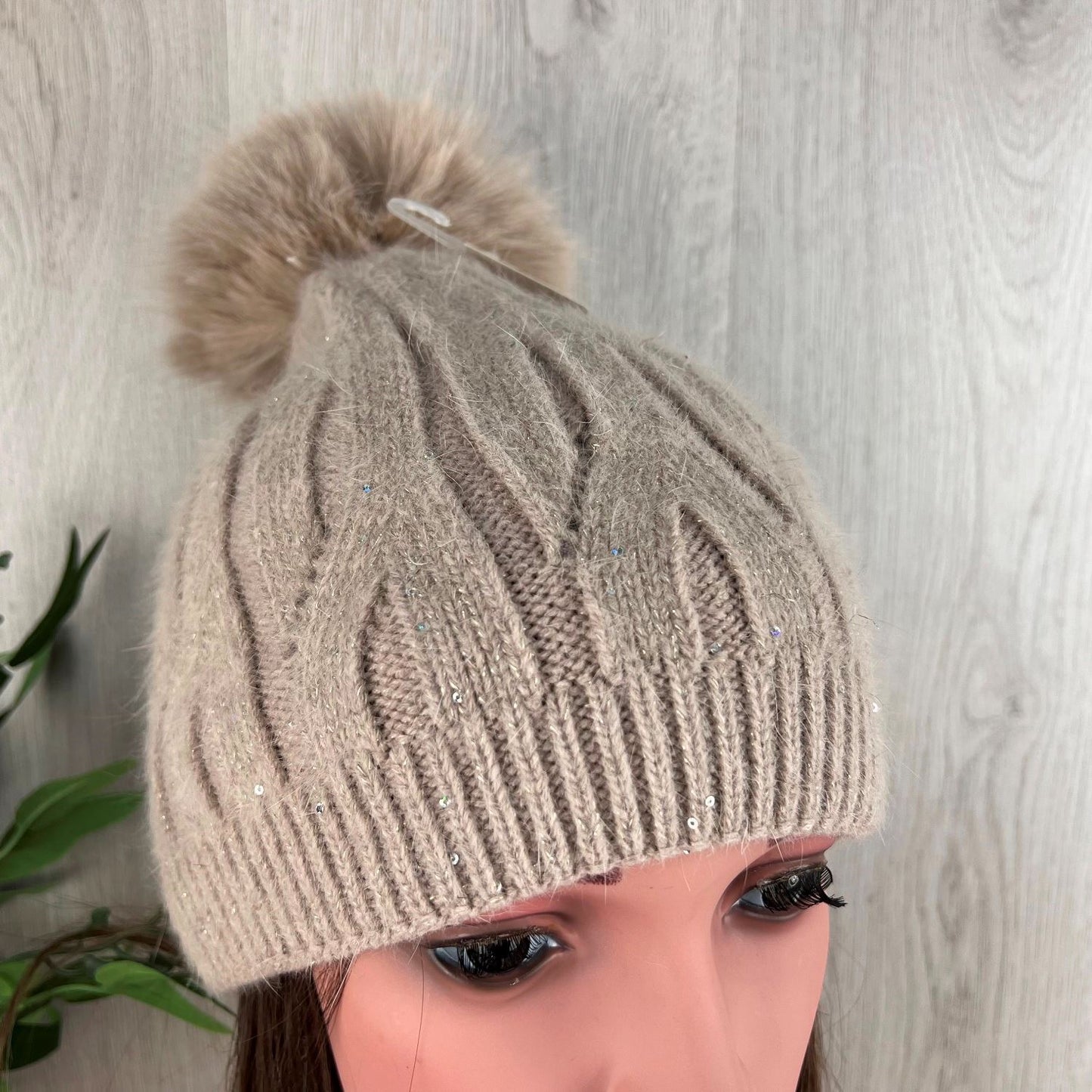 Cable Knit Sparkle Bobble Hat - Choice of colours