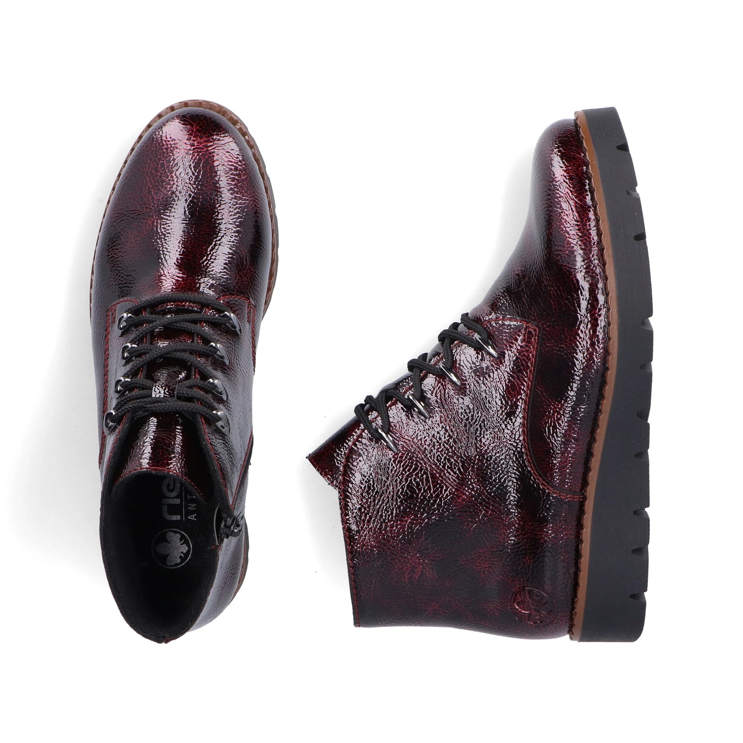 Rieker Zip & Lace Patent Boots 44902 - Berry Red