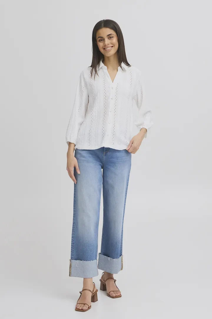 Fransa Emira Textured 3/4 Sleeve Blouse - Antique
