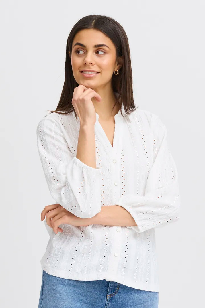Fransa Emira Textured 3/4 Sleeve Blouse - Antique