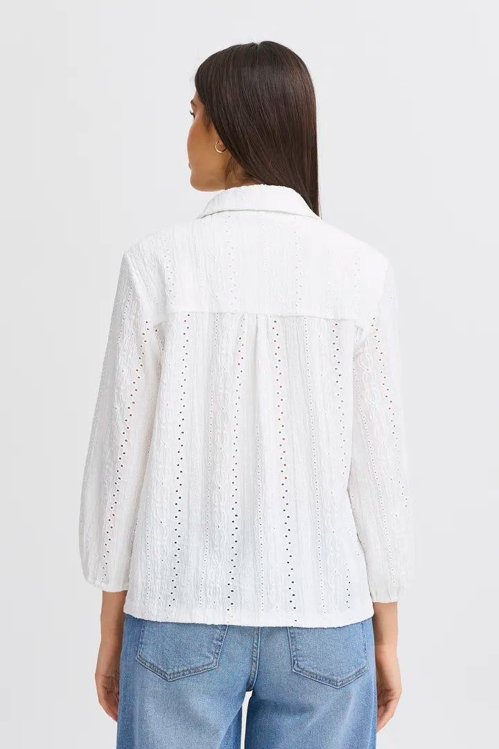 Fransa Emira Textured 3/4 Sleeve Blouse - Antique