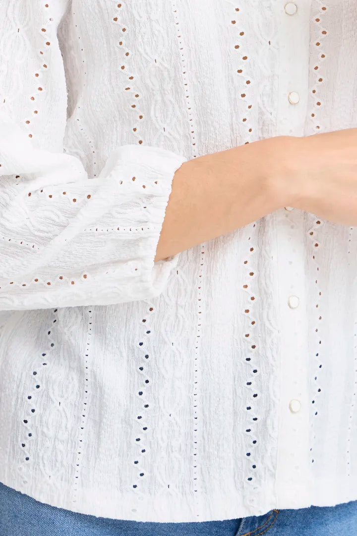 Fransa Emira Textured 3/4 Sleeve Blouse - Antique