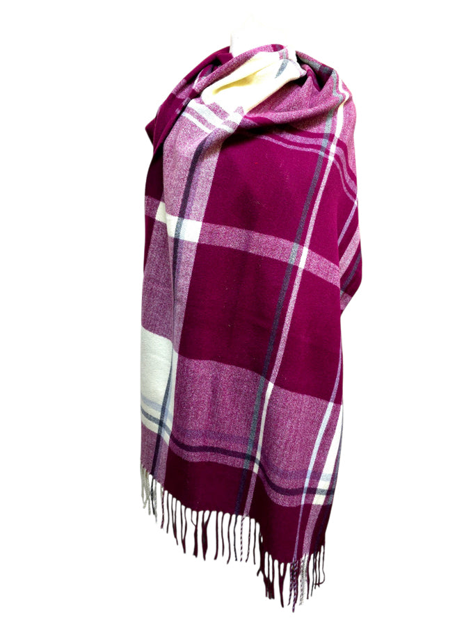 Strathurie Cashmere Blend Checked Scarf - Burgundy & Cream