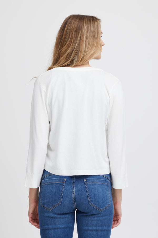 Fransa Clia Cropped Knitted Cardigan - Antique White