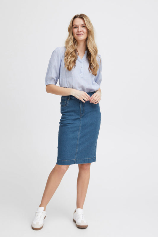 Fransa Denima Fitted Skirt - Mid Blue