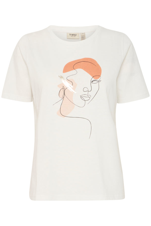 Fransa Riley Short Sleeved Tee - White/ Apricot
