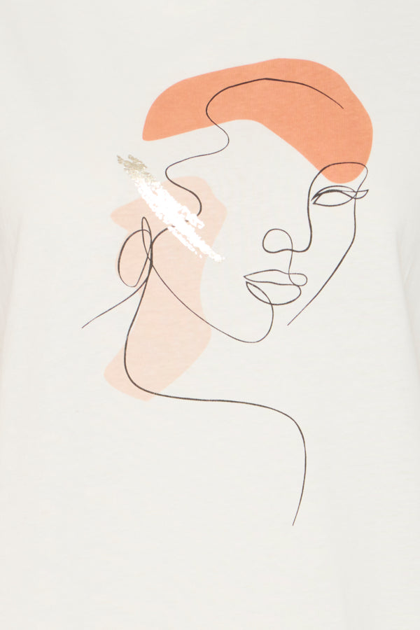 Fransa Riley Short Sleeved Tee - White/ Apricot