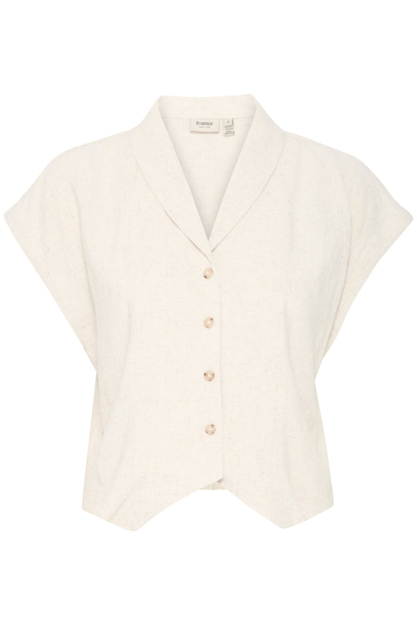 Fransa Atel Linen Blend Cropped Blouse - Oatmeal