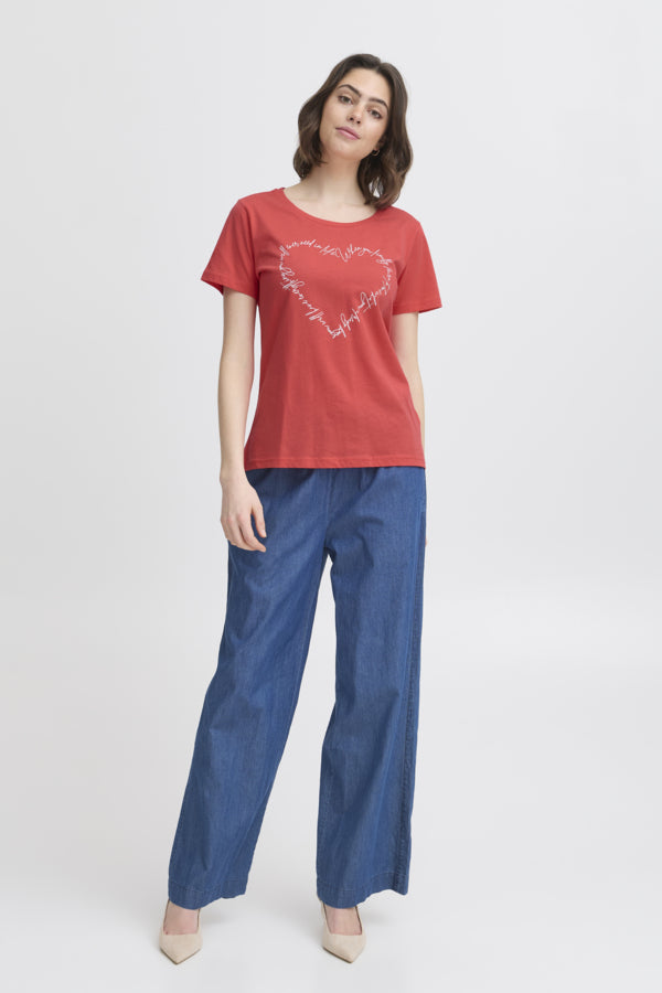 Fransa Suri Short Sleeved Tee - Poinsettia Red