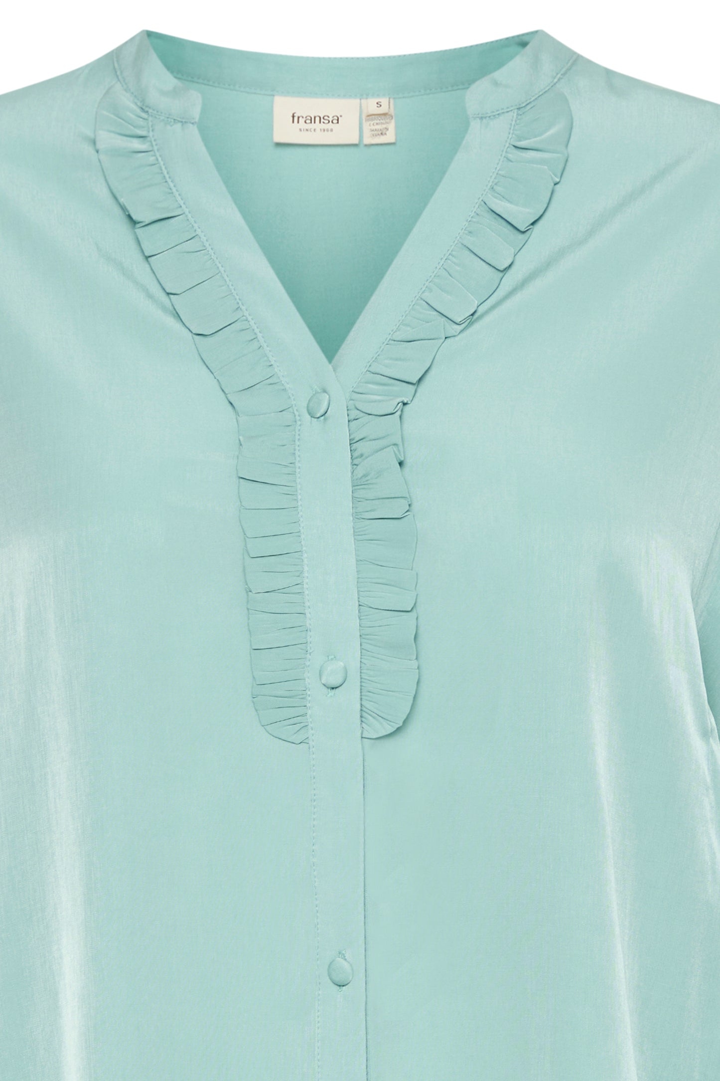 Fransa Diana Frill Blouse - Aqua Blue