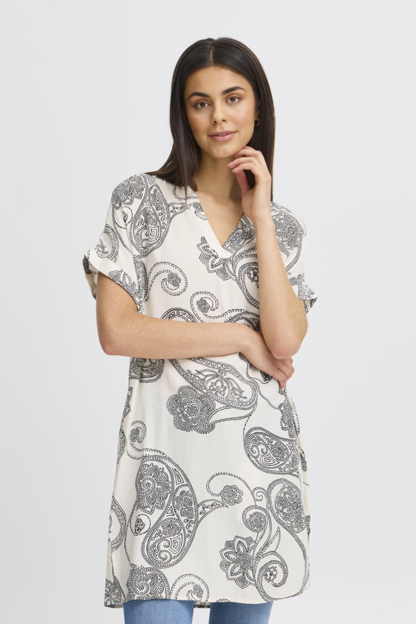Fransa Oline Paisley Print Dress - Antique White
