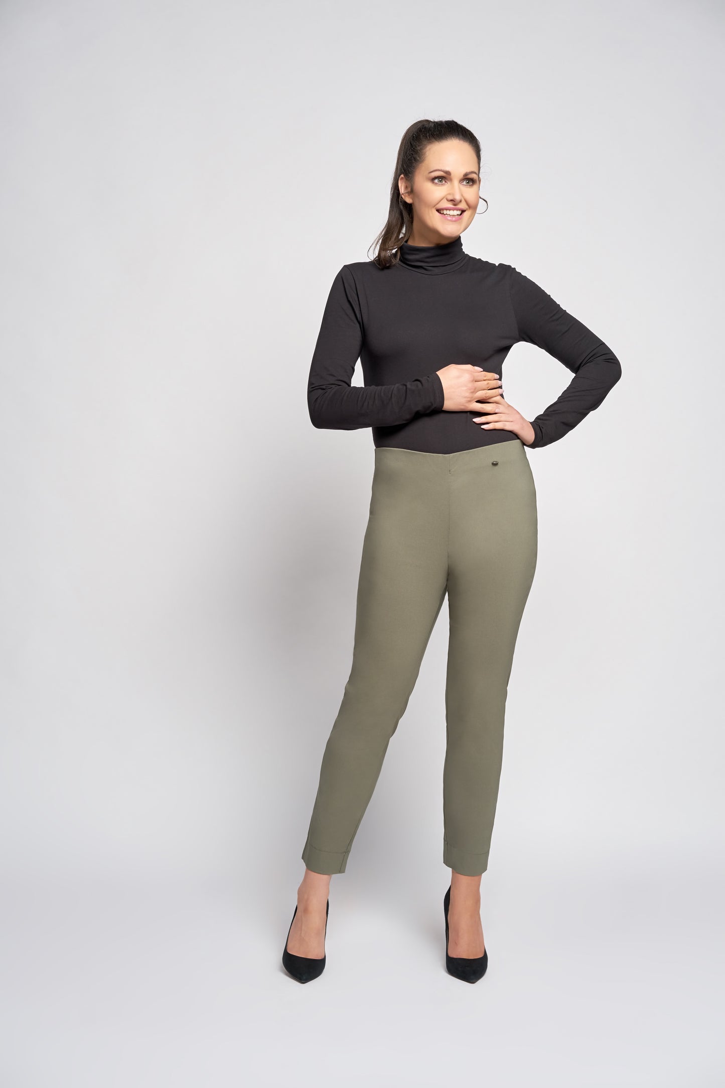 Pinns Buttercup Ankle Grazer 27" Stretch Trousers - Khaki Green