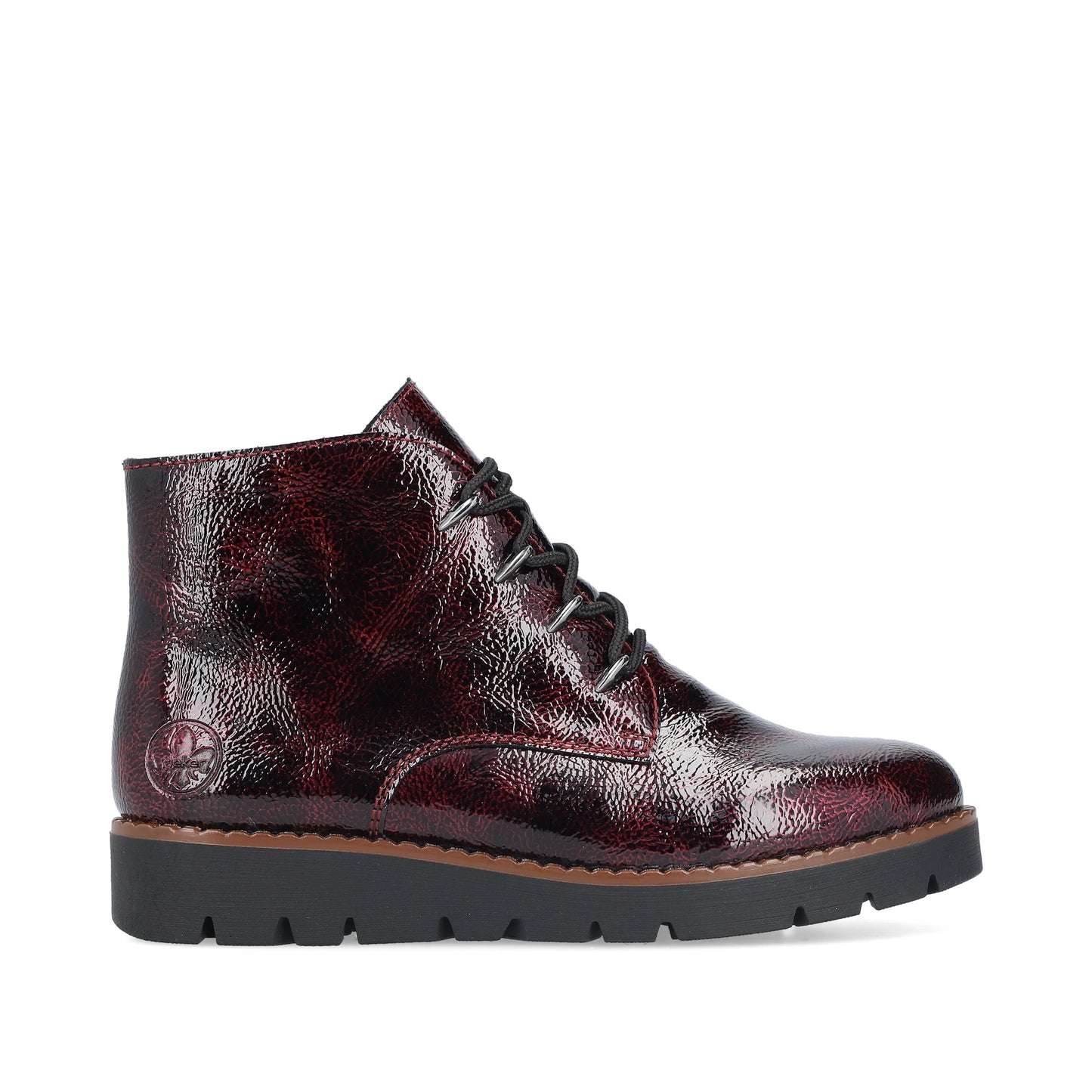 Rieker Zip & Lace Patent Boots 44902 - Berry Red