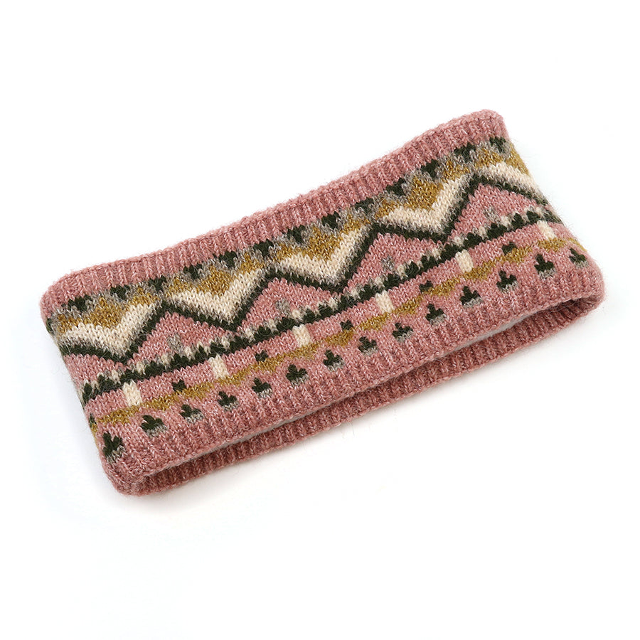 POM Fair Isle Cosy Headband - Dusky Pink & Green