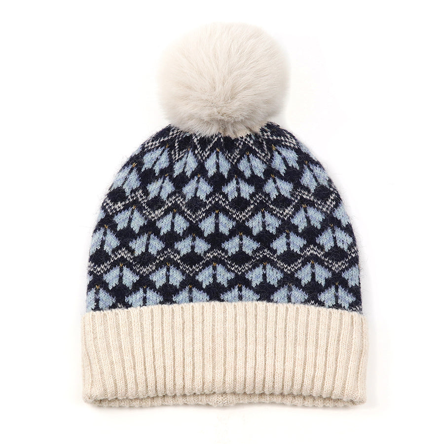 POM Recycled Scandi Flower Bobble Hat - Blue