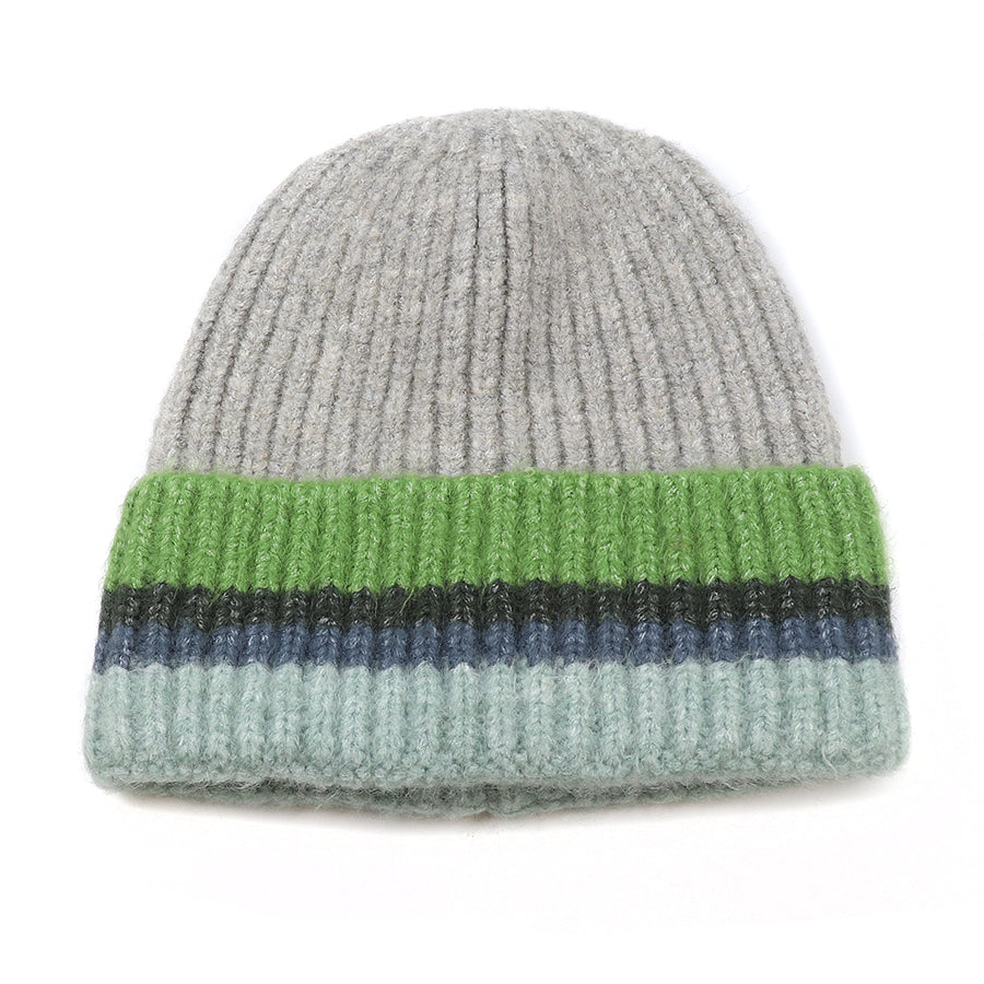 POM Ribbed Beanie Hat - Grey