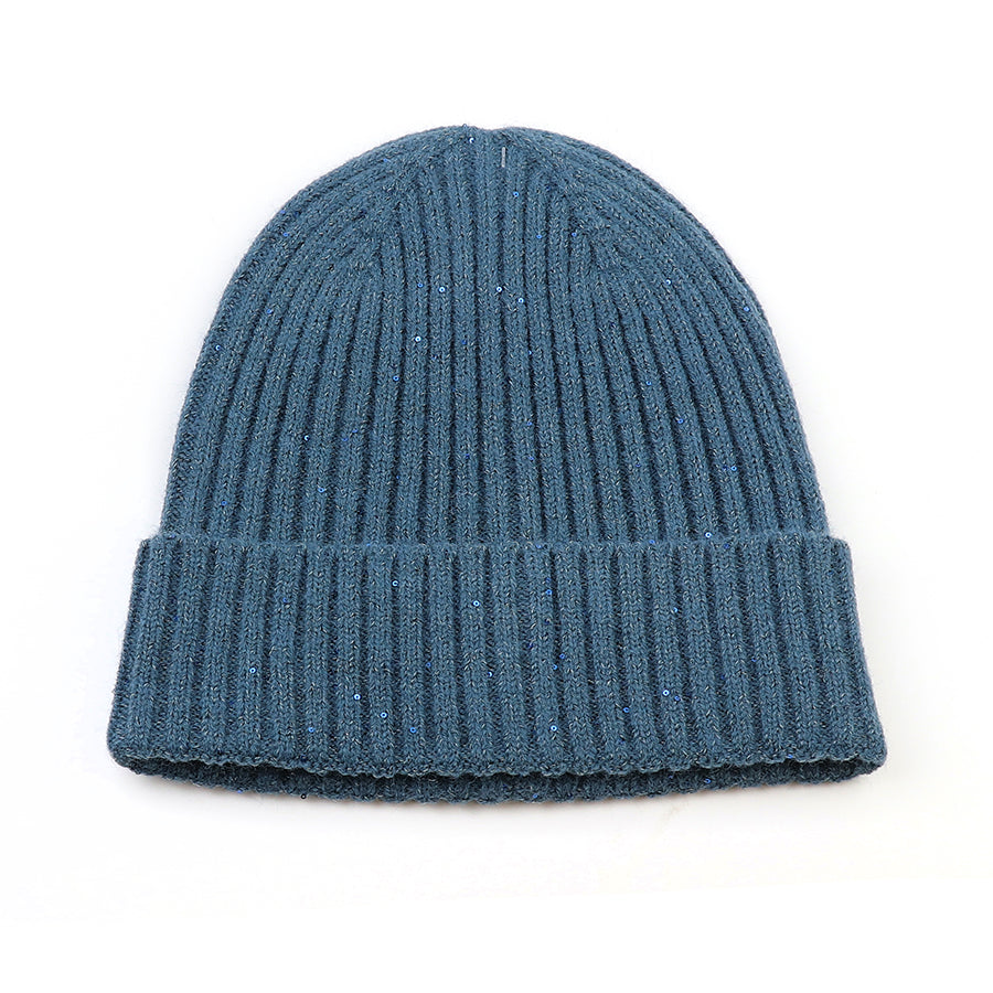 POM Sequin Ribbed Beanie Hat - Teal or Magneta