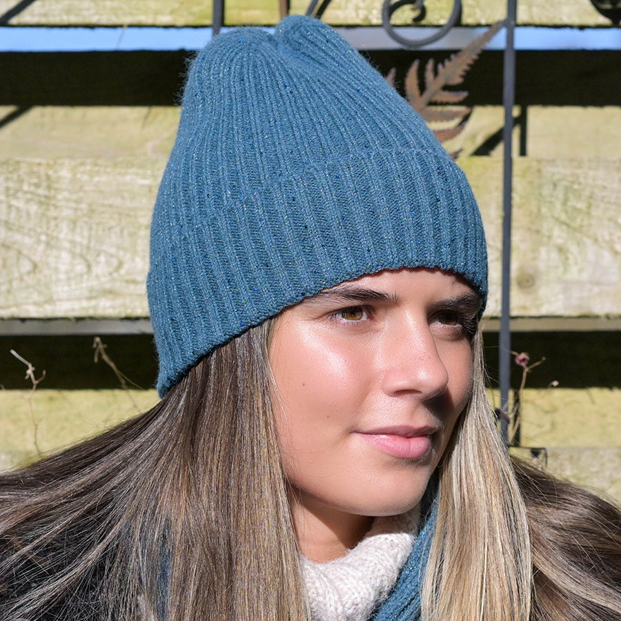 POM Sequin Ribbed Beanie Hat - Teal or Magneta