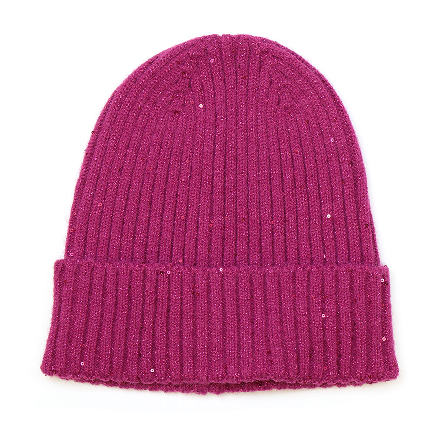 POM Sequin Ribbed Beanie Hat - Teal or Magneta