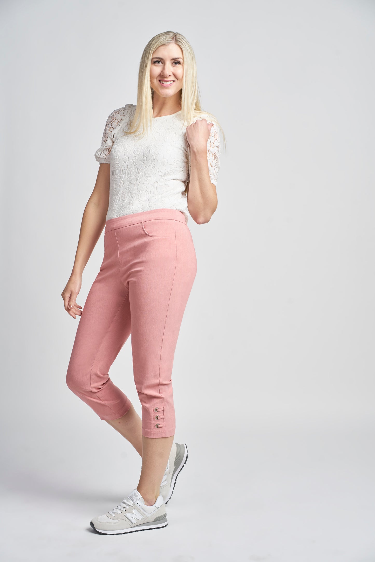 Pinns 408C Cropped 21" Stretch Trousers with Diamante Detail - Coral