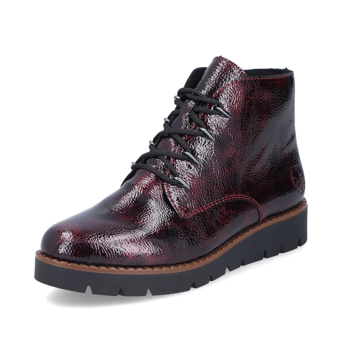 Rieker Zip & Lace Patent Boots 44902 - Berry Red