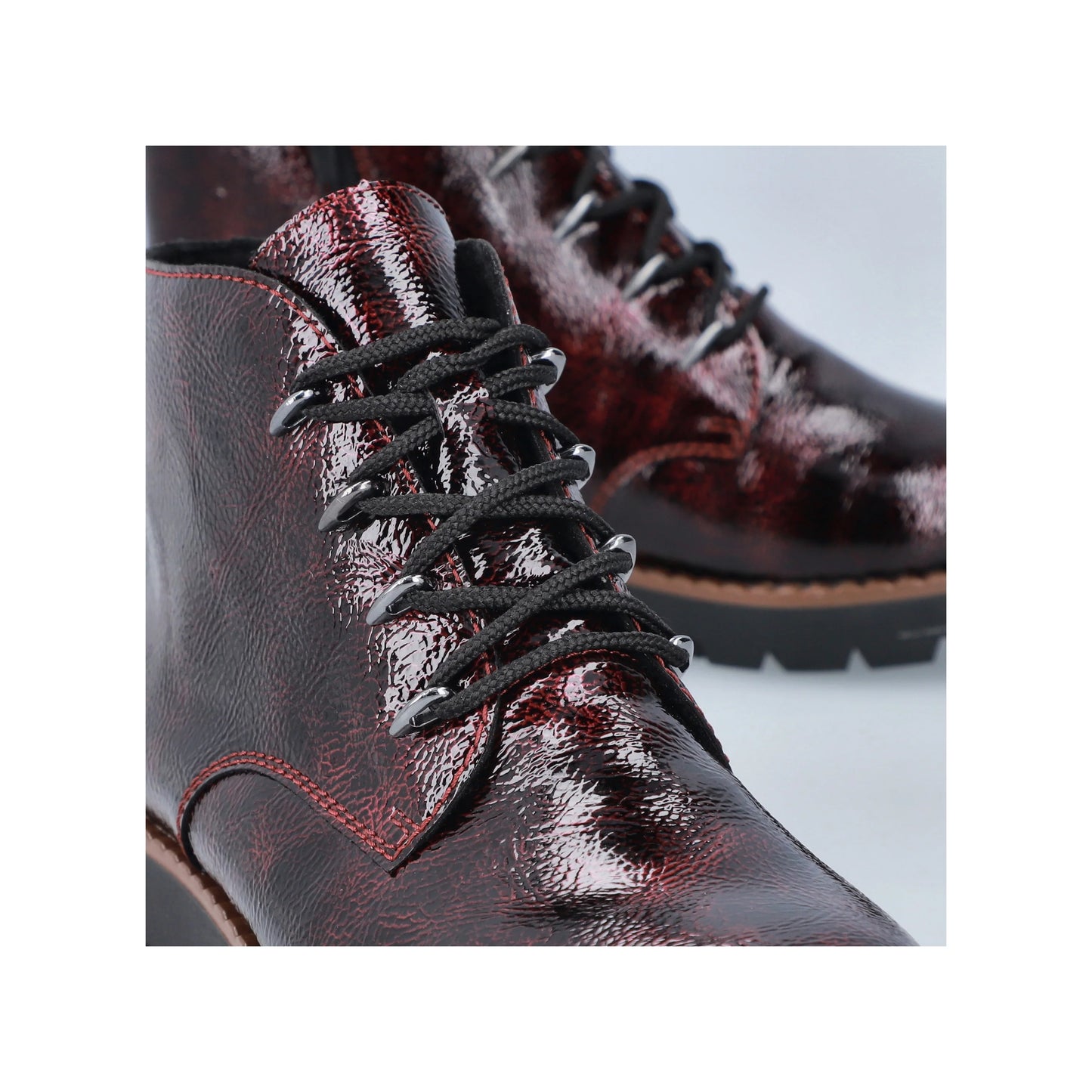 Rieker Zip & Lace Patent Boots 44902 - Berry Red