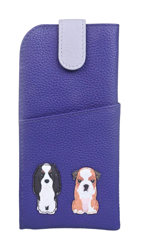 Mala Leather Best Friends Sitting Dogs Glasses Case