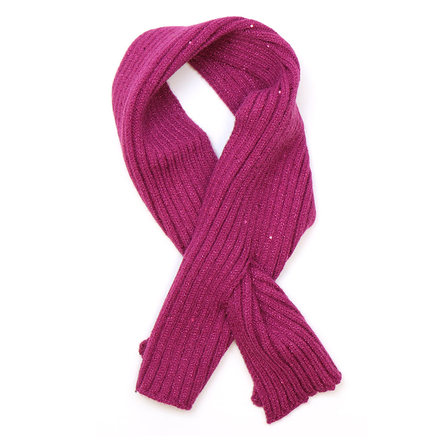POM Ribbed Knit Sequin Pull Through Scarf - Magenta or Teal