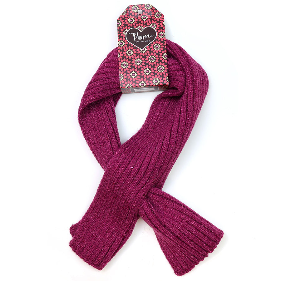 POM Ribbed Knit Sequin Pull Through Scarf - Magenta or Teal