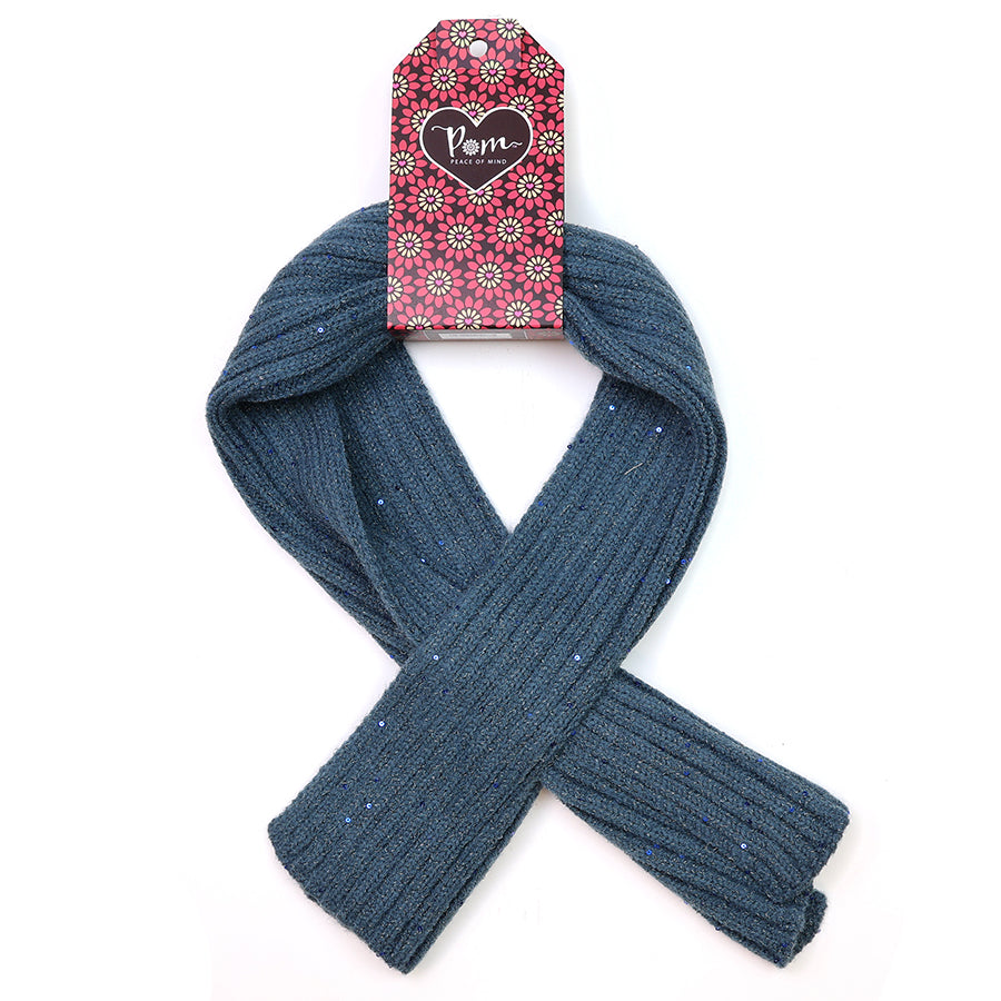 POM Ribbed Knit Sequin Pull Through Scarf - Magenta or Teal