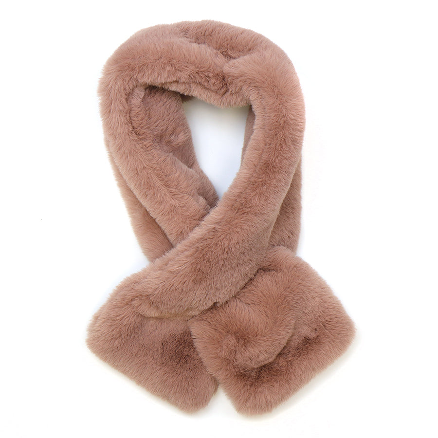 POM Faux Fur Pull Through Scarf - Pink or Taupe