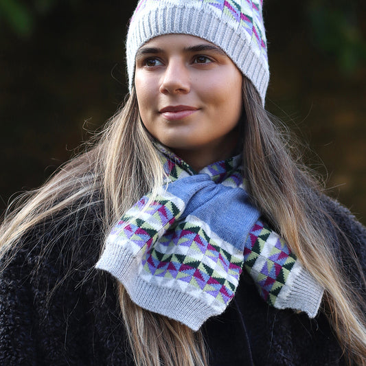 POM Geometric Pull Through Scarf - Grey and Plum