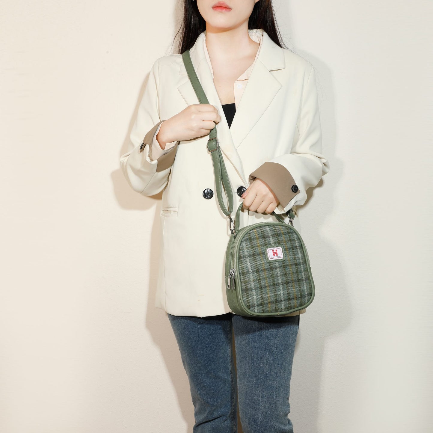 Strathurie Tweed Check Carry Backpack - Green