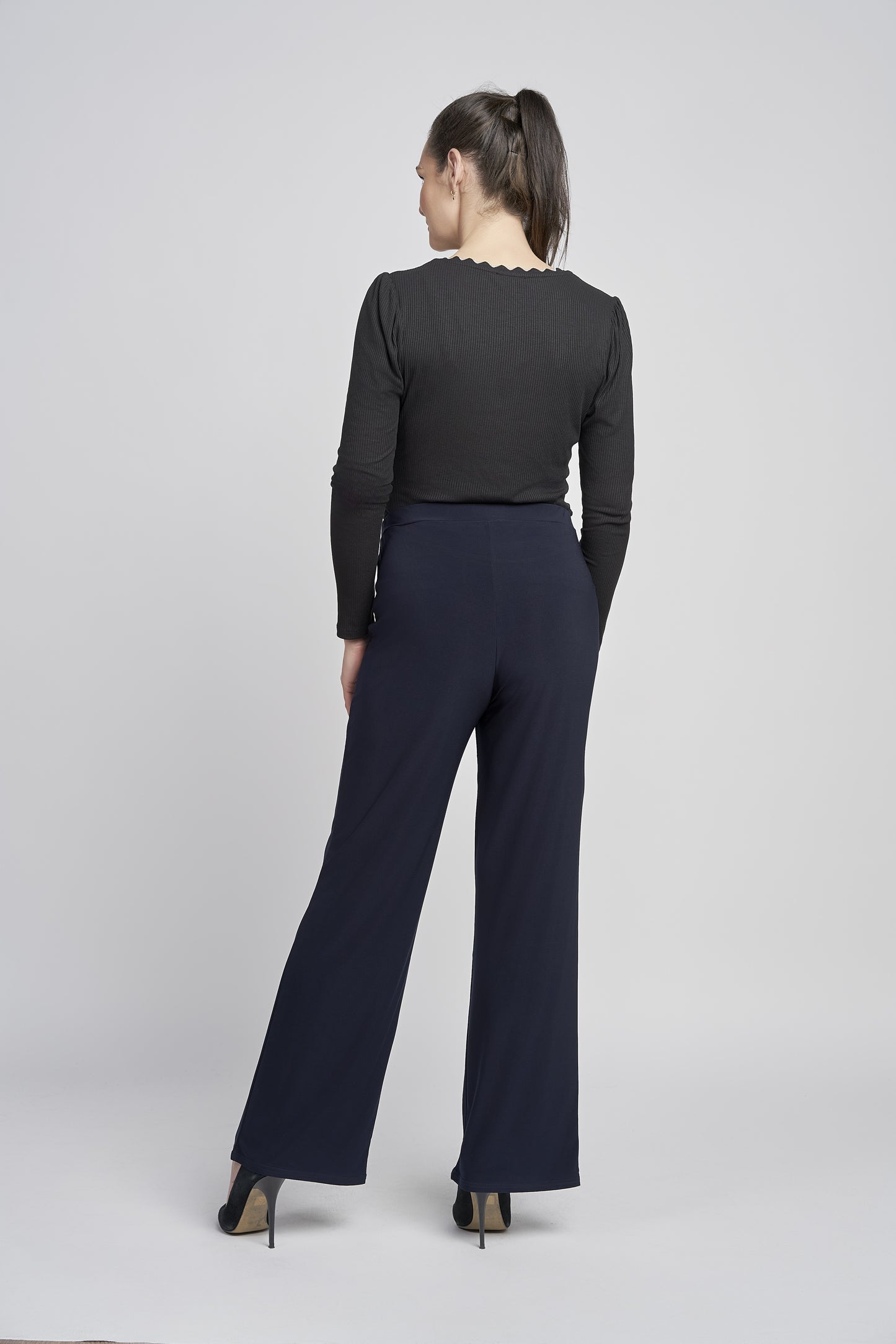Pinns Lycra Jersey Wide Leg Trousers - Navy