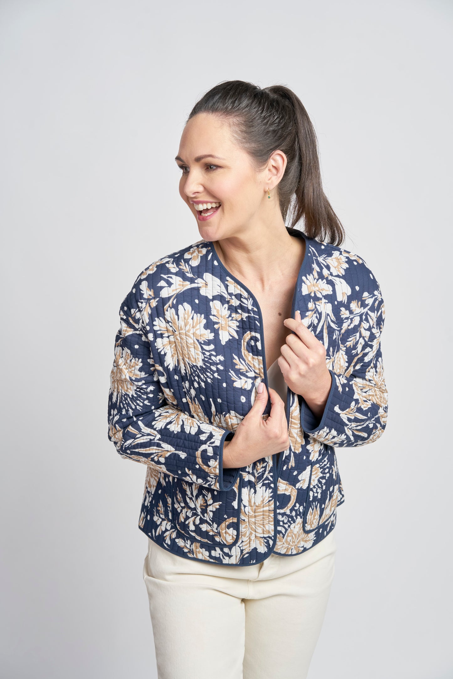 Pinns 665 Quilted Paisley Reversible Jacket - Navy