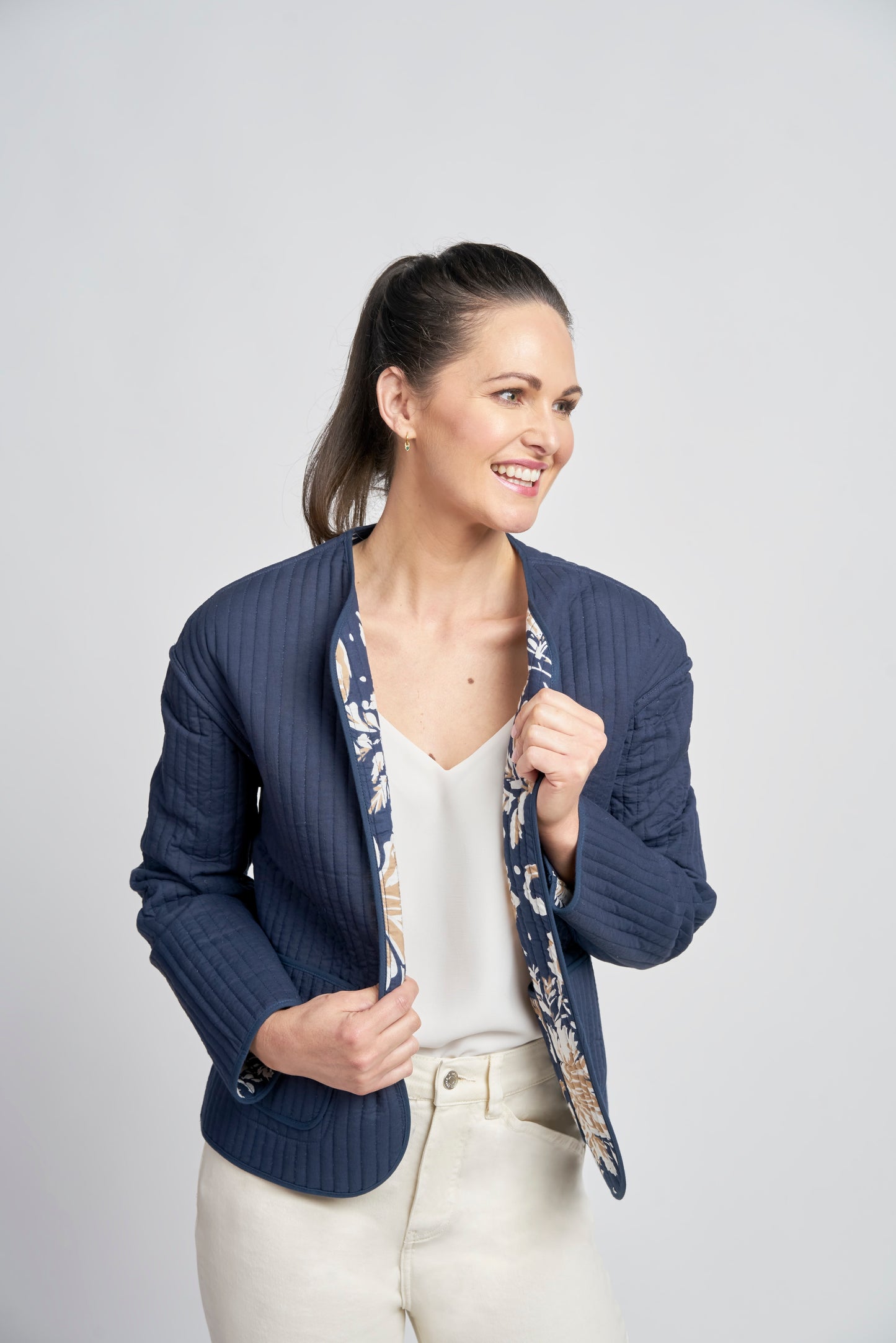 Pinns 665 Quilted Paisley Reversible Jacket - Navy