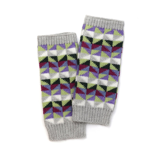 POM Geometric Wrist Warmers - Grey and Plum