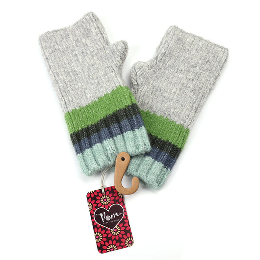 POM Stripe Wrist Warmers - Grey