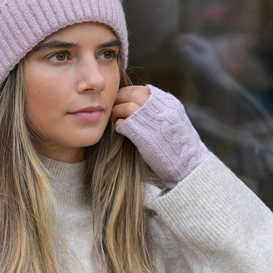 POM Cable Knit Wrist Warmers - Navy or Pink