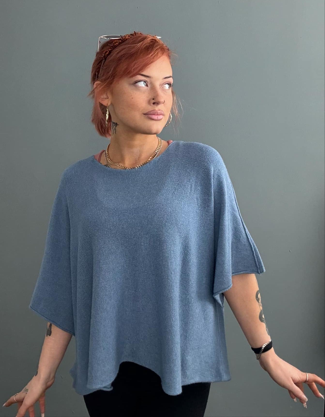Italian Short Sleeve Cropped Sweater - Light Blue